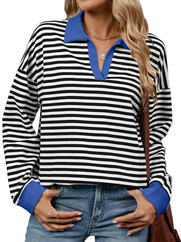 safistyle - Wholesale Polo - Women's - Striped Polo Neck Top