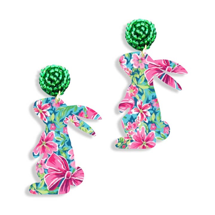 Preppy Floral Bunny Earrings for wholesale by Viv&Lou