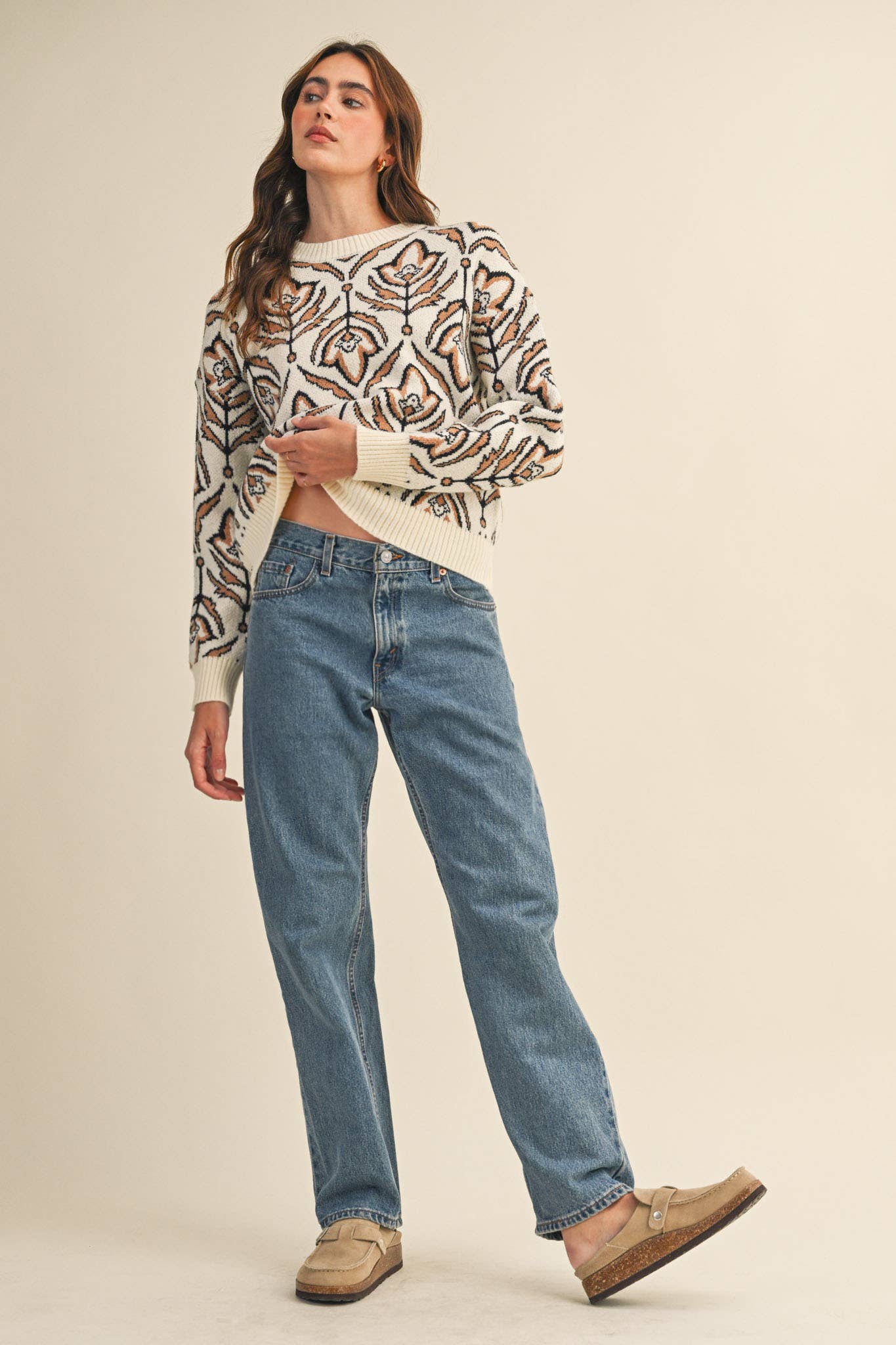 &MERCI - Wholesale Knit Sweater - Women's - FLORAL PATTERN KNIT SWEATER MSW1109554