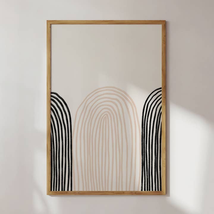 Impression artistique Boho Rainbows rose poudré et anthracite pour la vente par MoonGlowStationery