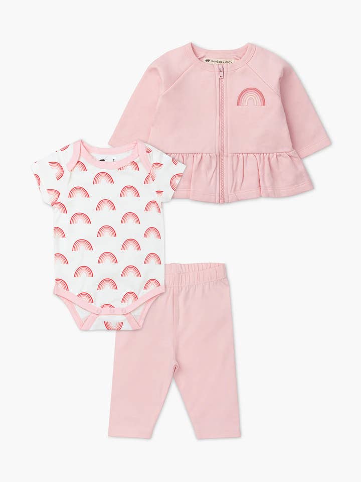 3-Piece Baby Zip Peplum Set_Light Pink for wholesale by Monica + Andy
