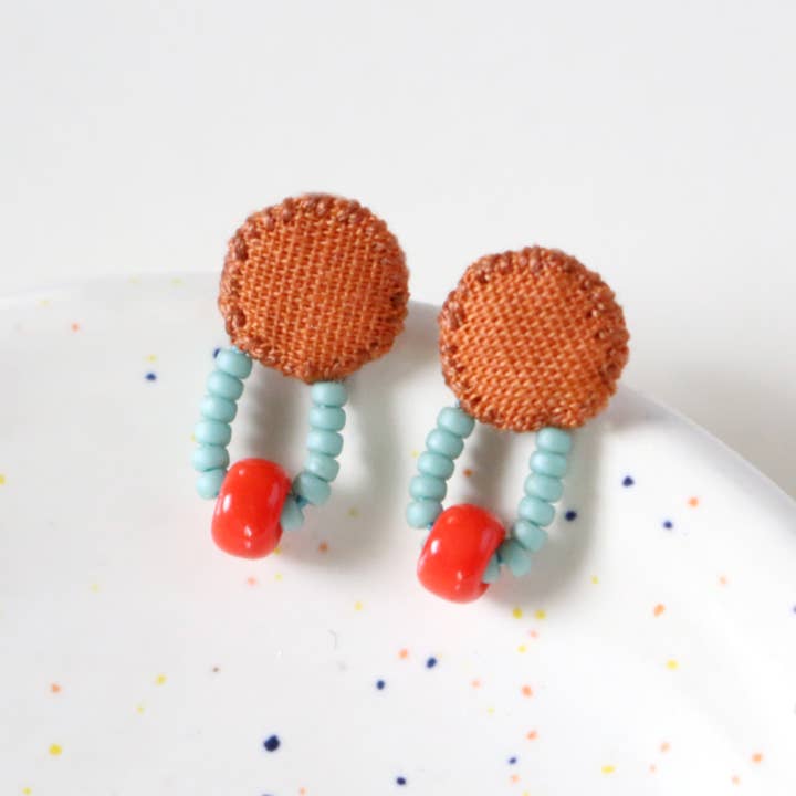 ashdel – wholesale Stud/post earrings – Hand-Sewn Vintage Fabric Dot Stud Earrings4