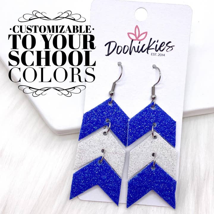 2.5" Custom School Spirit Glitter Mini Arrows -Earrings for wholesale by Doohickies