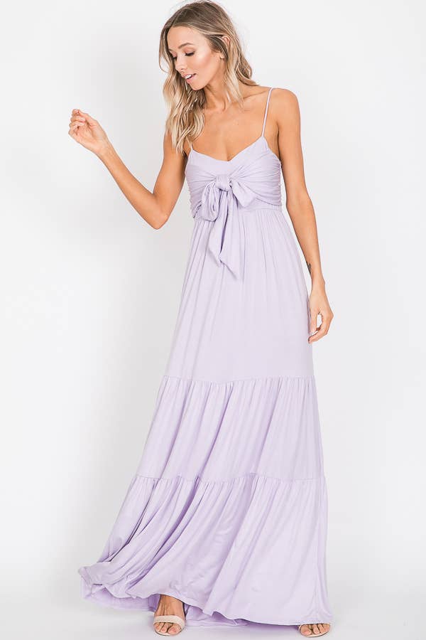 7th Ray - Vendita all'ingrosso Vestito - Donna - Abito lungo a balze con nodo frontale casual e spalline sottili D230720