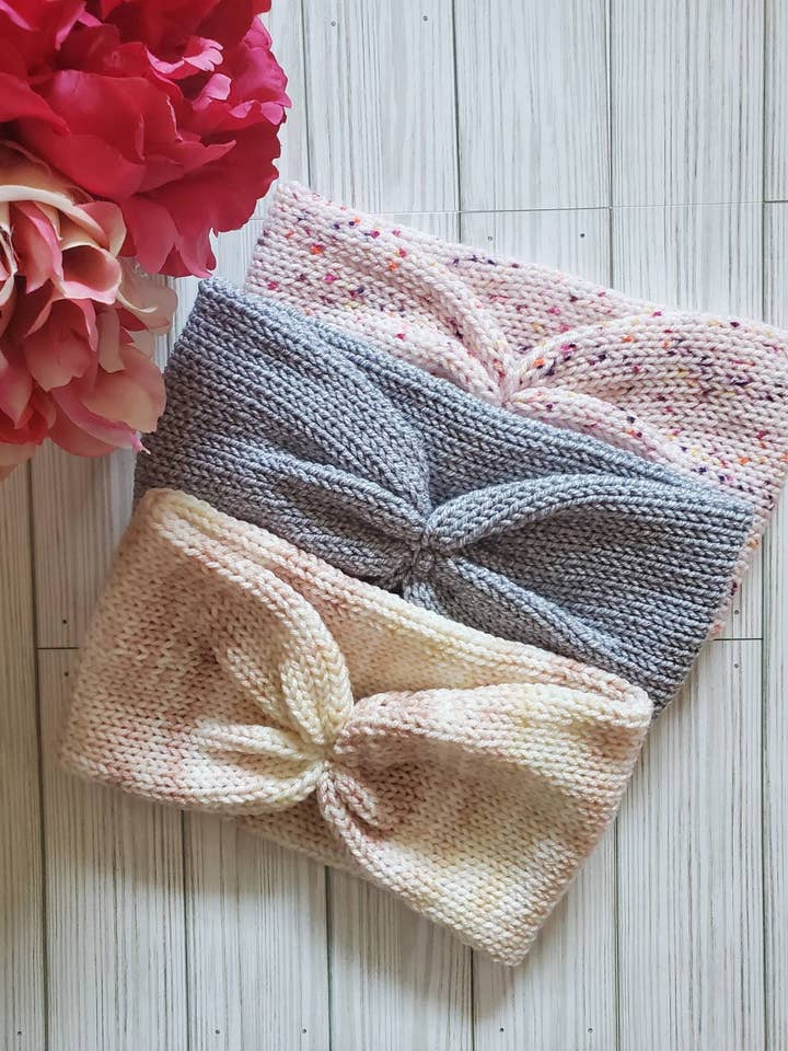 Earwarmer, Knit Twisted Headband, Messy Bun Hat, Knotted Earwarmer, Headband for Women, Winter Earwarmer, for wholesale by Blessed Hearts Co