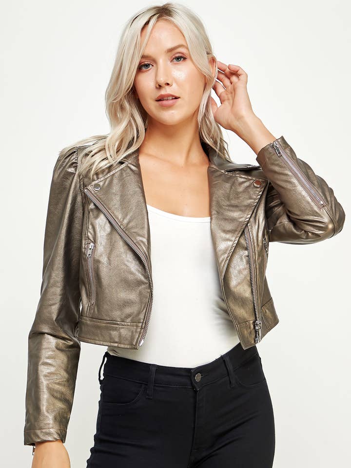 Strut & Bolt – Großhandel Lederjacke – Damen – Jacke aus Kunstleder mit Puffärmeln