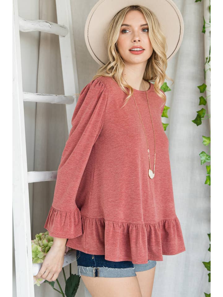 Emerald Collection - Wholesale Blouse - Women's - ETK-8690-PL Plus Size Babydoll Ruffle Hem Solid Top13