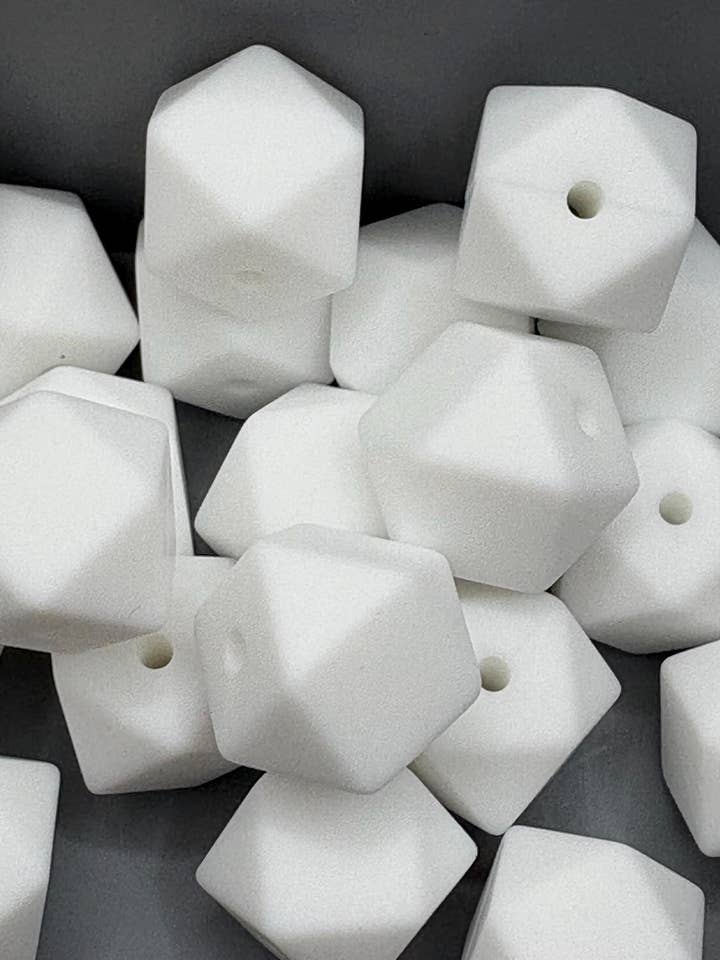10 Silicone Hexagon Beads - 14mm - White for wholesale by ASAP Craft Supplies