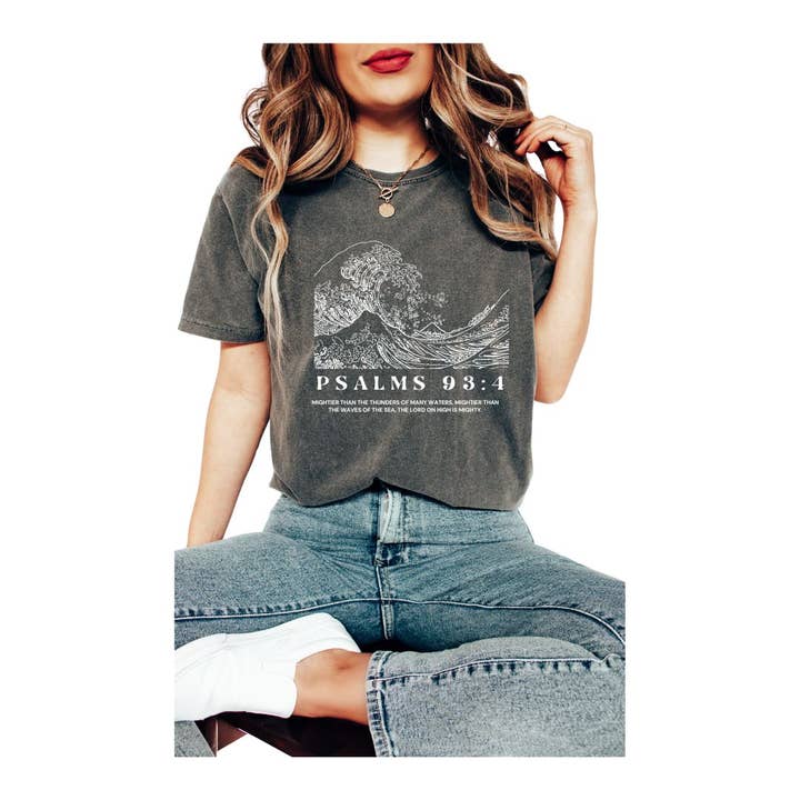 Saved by Grace Co. - Wholesale Screen Printed T-Shirt - Women's - The Lord is Mightier Than The Sea Tee Christian Apparel