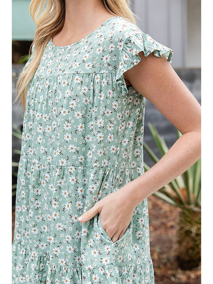 ROUSSEAU - Wholesale Dress - Women's - LORAL RUFFLE SLEEVE TIERED MINI DRESS