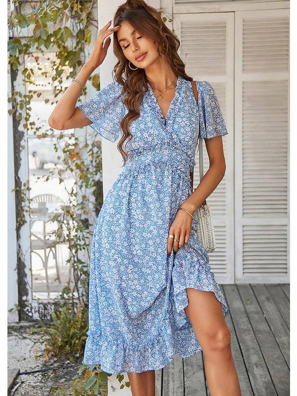 ePretty - Wholesale Dress - Women's - SZ25-DR23049 Floral Print Ruffle Trim Dress6