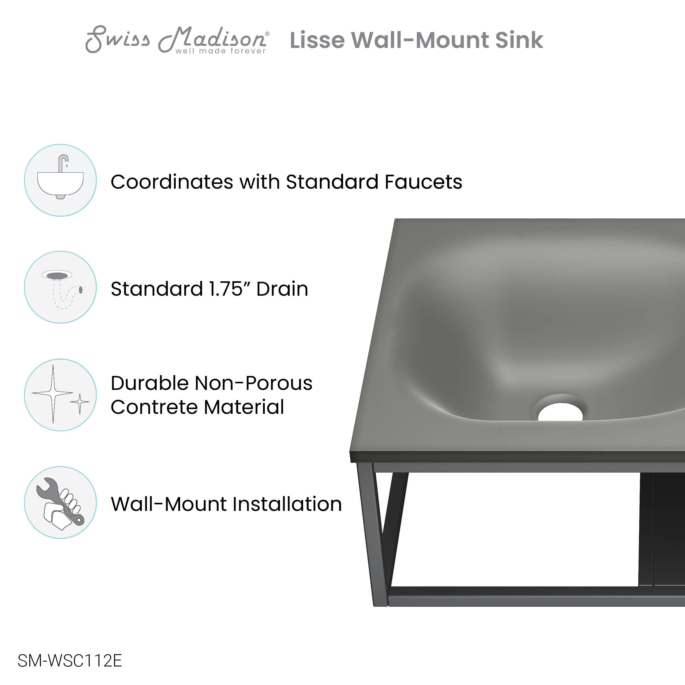 Swiss Madison - Wholesale Bathroom Accessory Set - Lisse 24" Rectangle Concrete Wall-Mount Bathroom Sink2
