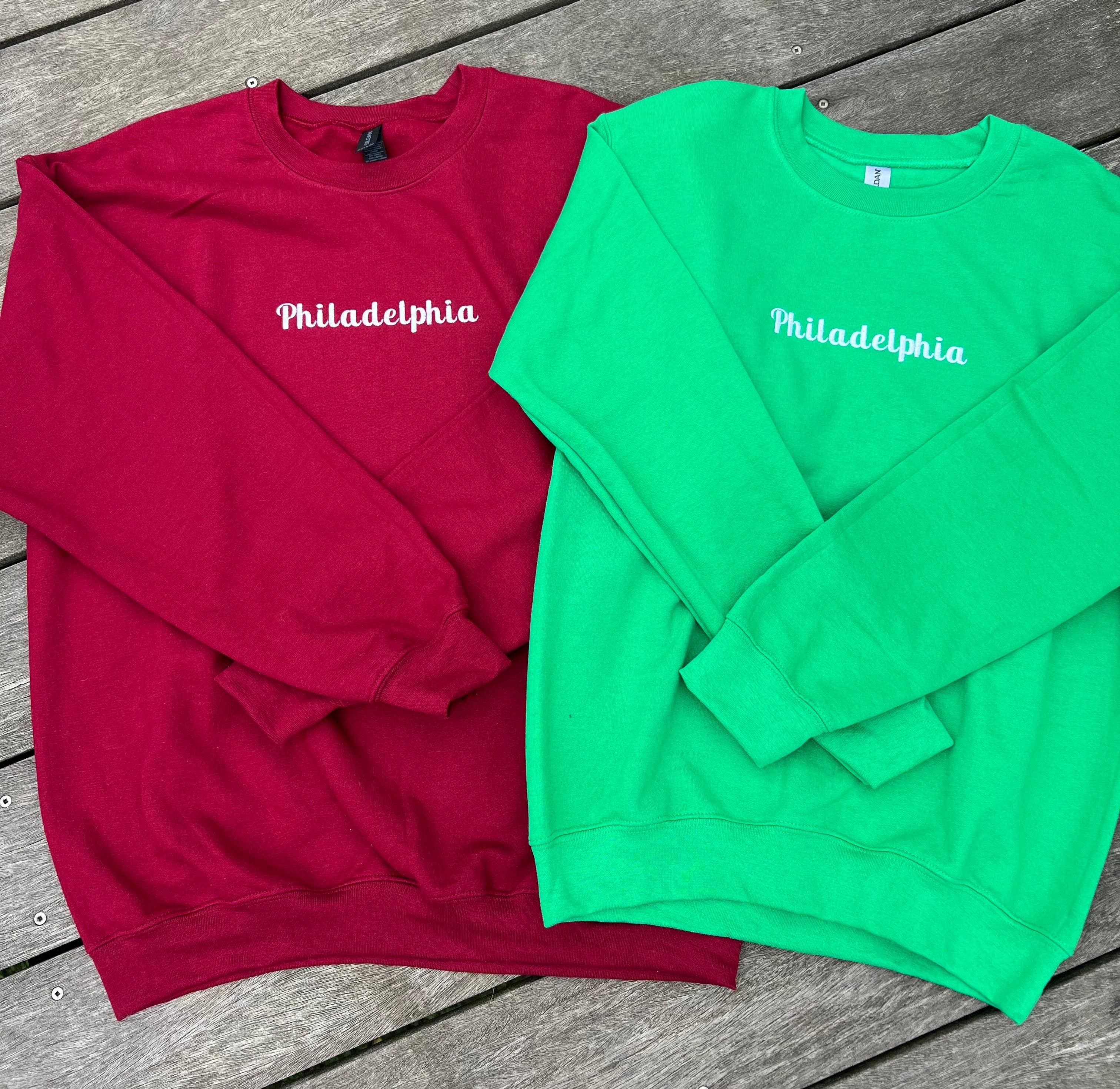 Amanda Rose Thread Co - Wholesale Sweatshirt - Women's - Philadelphia Embroidered Sweatshirt – Available in Green & Red (Copy)4