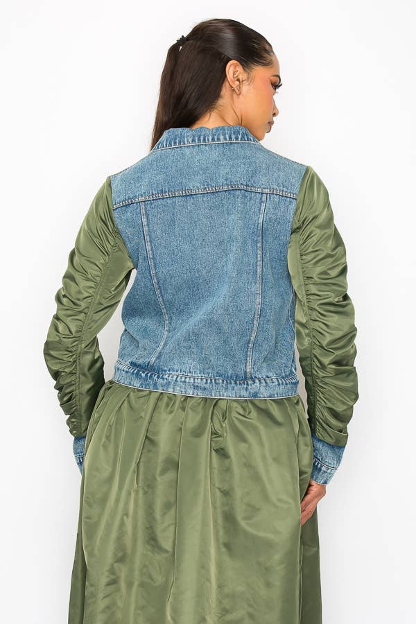 Shop Michella – Casaco de ganga - Mulher por atacado – JAQUETA DE CONTRASTE DENIM BOMBER9