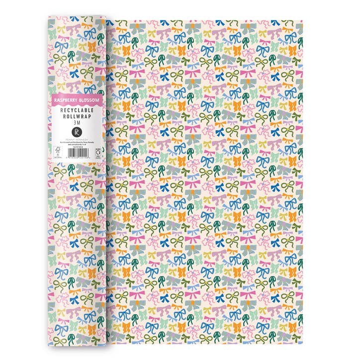 Carta da regalo 3m rotolo fiocchi regali colorati per la vendita all'ingrosso da parte di Penny Kennedy Ltd