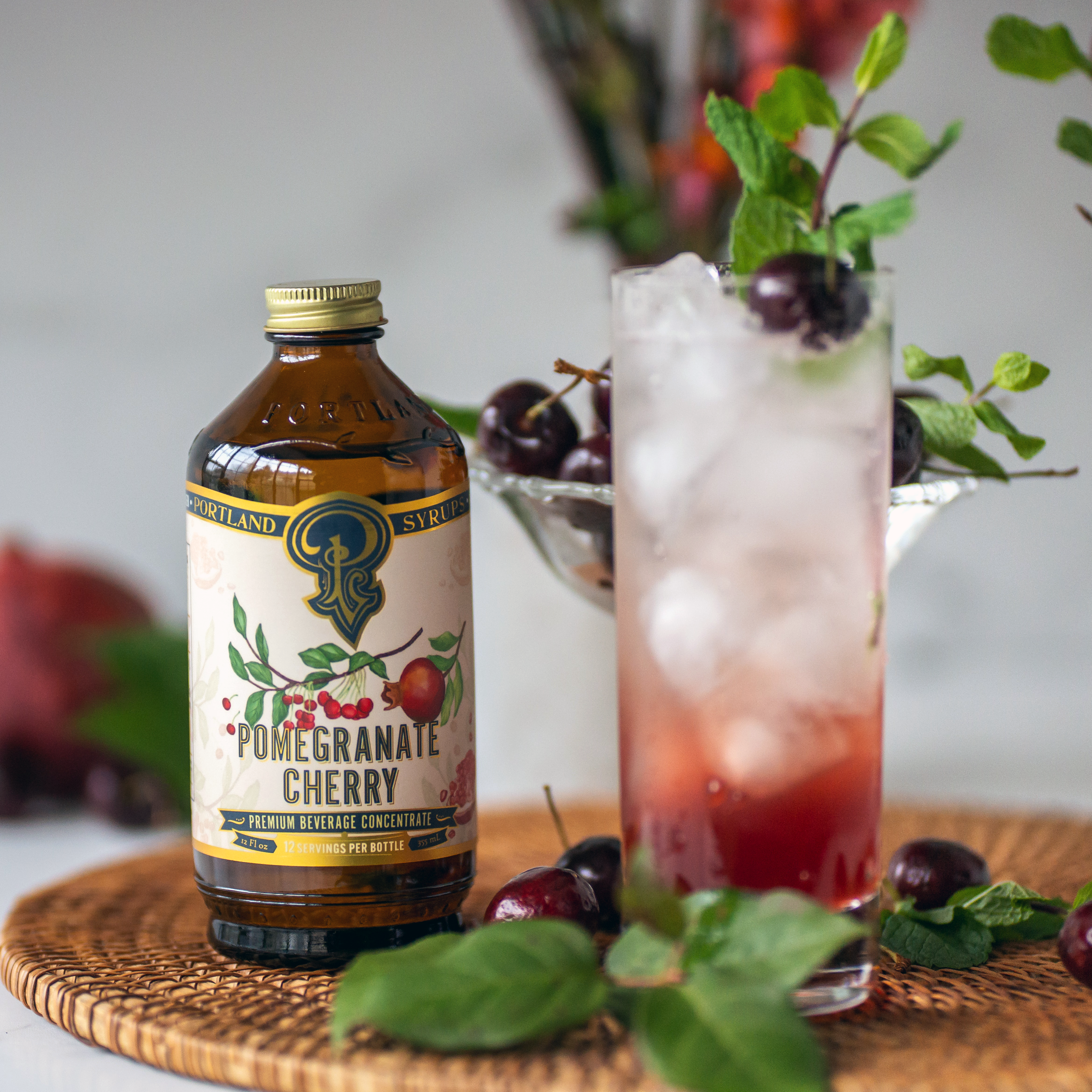 Portland Syrups - Wholesale Cocktail Mix/Syrup - Pomegranate Cherry Syrup 12oz - Cocktail/Mocktail Mixer4