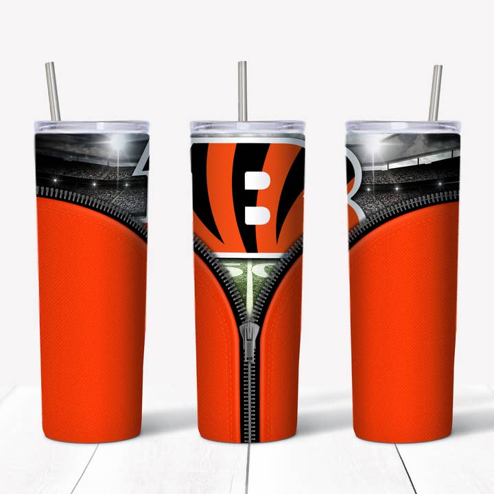 Bengals Zipper 20oz Straight Tumbler Transfer for wholesale by Rustic Pineapple