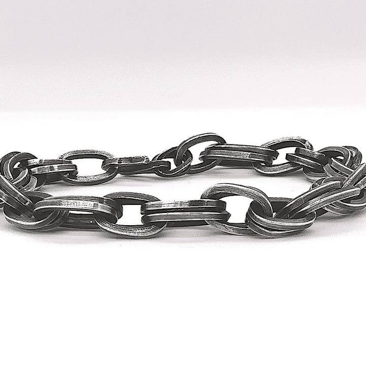 Pulsera de cadena doble para hombre en plata esterlina 925 inspirada en Chichén Itzá para venta al por mayor de Philip Oliver Paris