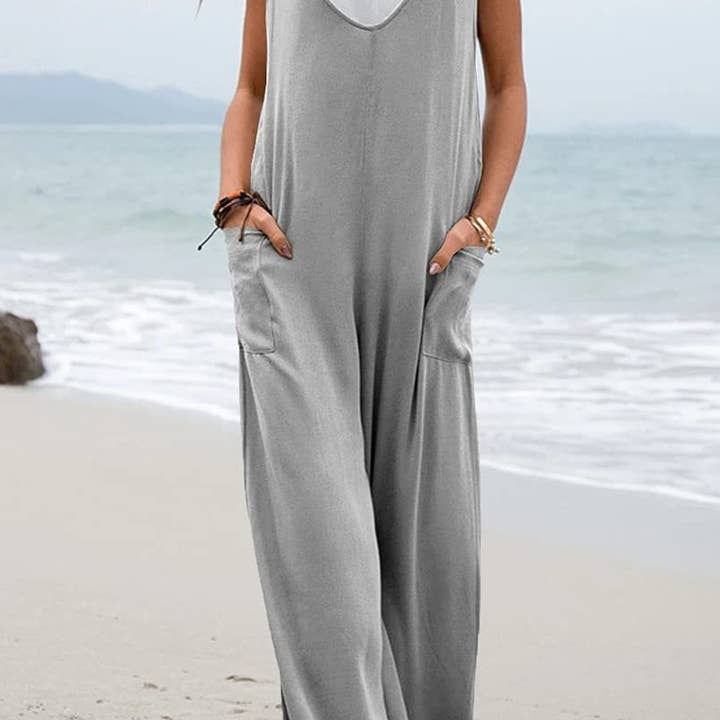 CWSJS1433_SOLID COLOR LOOSE POCKET SLEEVELESS JUMPSUIT and other Purchase Wholesale lucky label jumpsuit. Free Returns & Net 60 Terms on Faire trending on Faire.