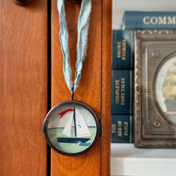 Maris Mirum - Wholesale Ornament - Sail No. 8 ~ Art Locket Ornament Nautical Boat Handmade 3