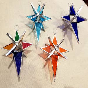 Vintage Lot set 6 Moravian Star Wax Paper Star Ornaments Glitter