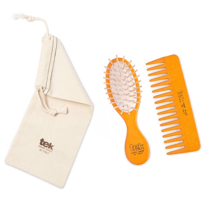 Handbag kit: small oval brush and orange comb for wholesale by Tek Brushes