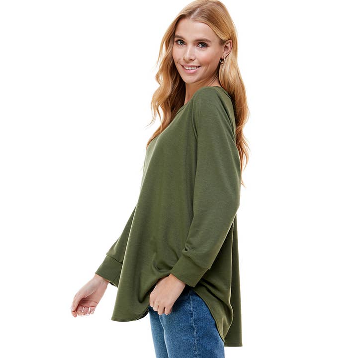 Azules Clothing - Wholesale Tunic - Women's - ATP-2321FT-Women's Oversized Long Sleeve Crew Neck Tunic38