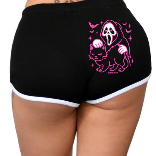 GHOSTY KITTY Gothic Horror Grafische Print Dames Shorts voor wholesale door Pinky Star