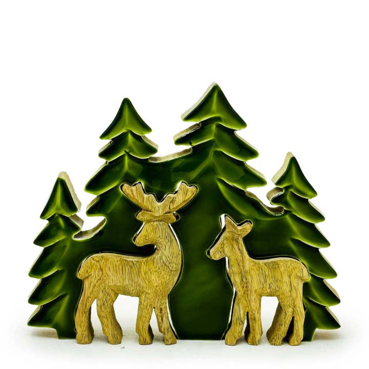 Decoración de madera 3D «Dos ciervos en el bosque» - juego de 2 para venta al por mayor de AWGifts Europe