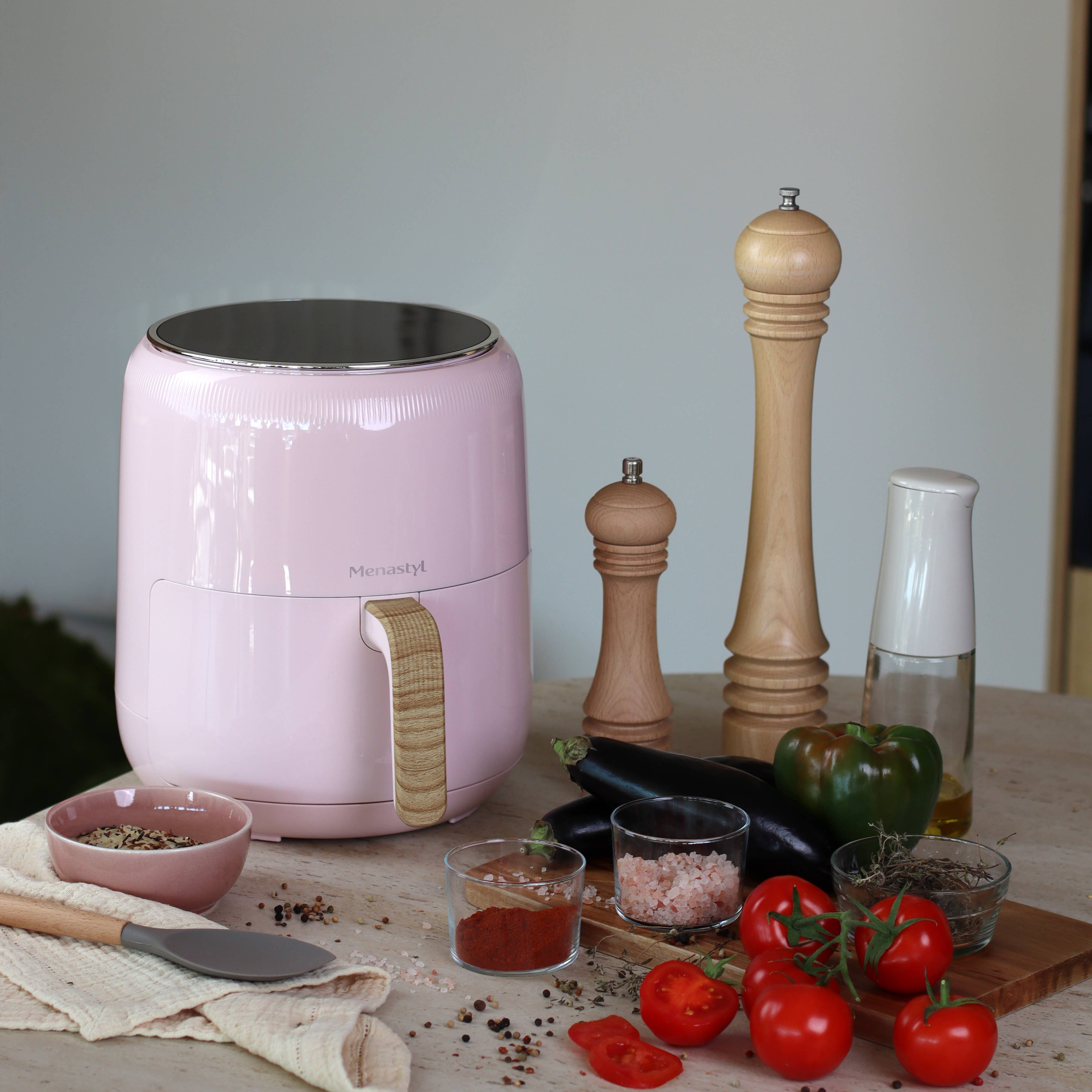 Menastyl - Wholesale Kitchen Appliance - Oil-free fryer 4.5l colorama pink wood-effect handle2