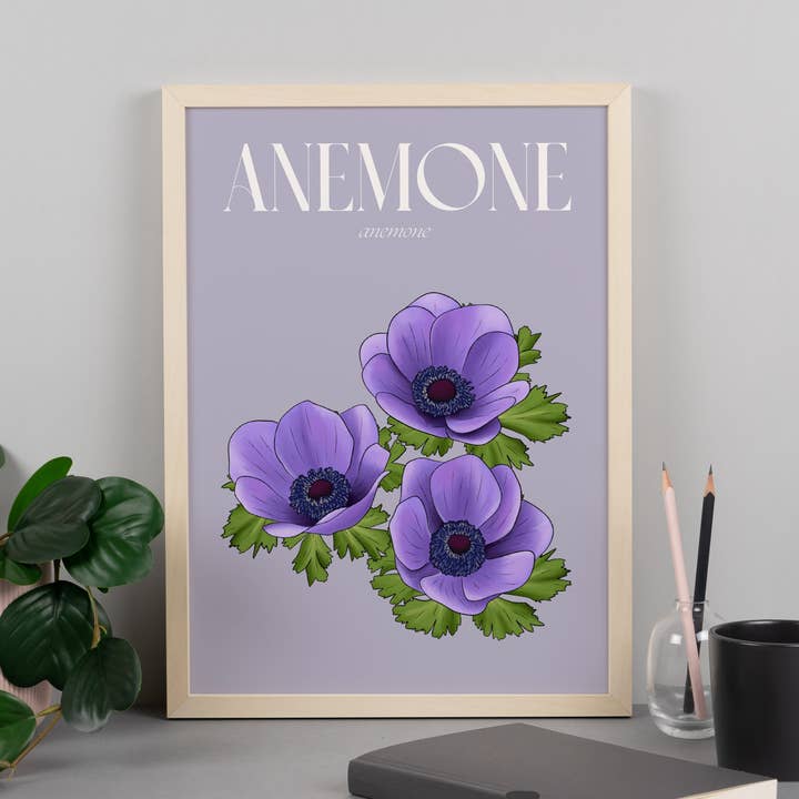 Anemone Illustrated Floral Art Print for wholesale by Hayley Jade Design Studio