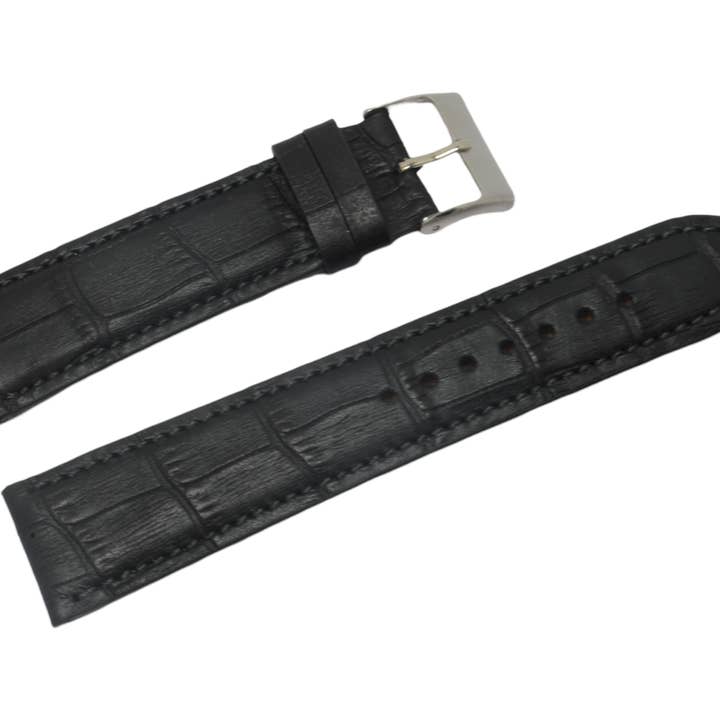 22 mm noir. Bracelet montre cuir g. alligator bombé pour la vente par BRACELETS MONTRE ACH