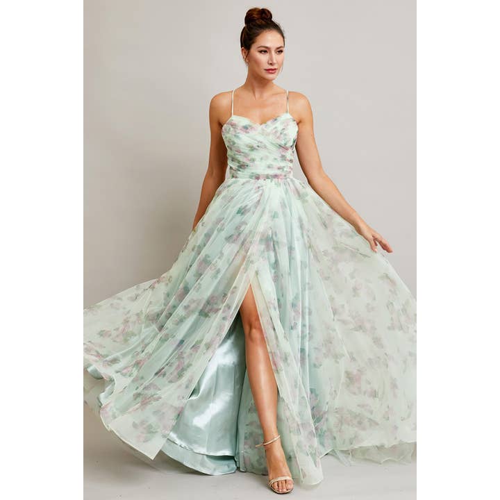 Vestido sem mangas com decote em coração e estampado floral em linha A por atacado de Babyfox Apparel