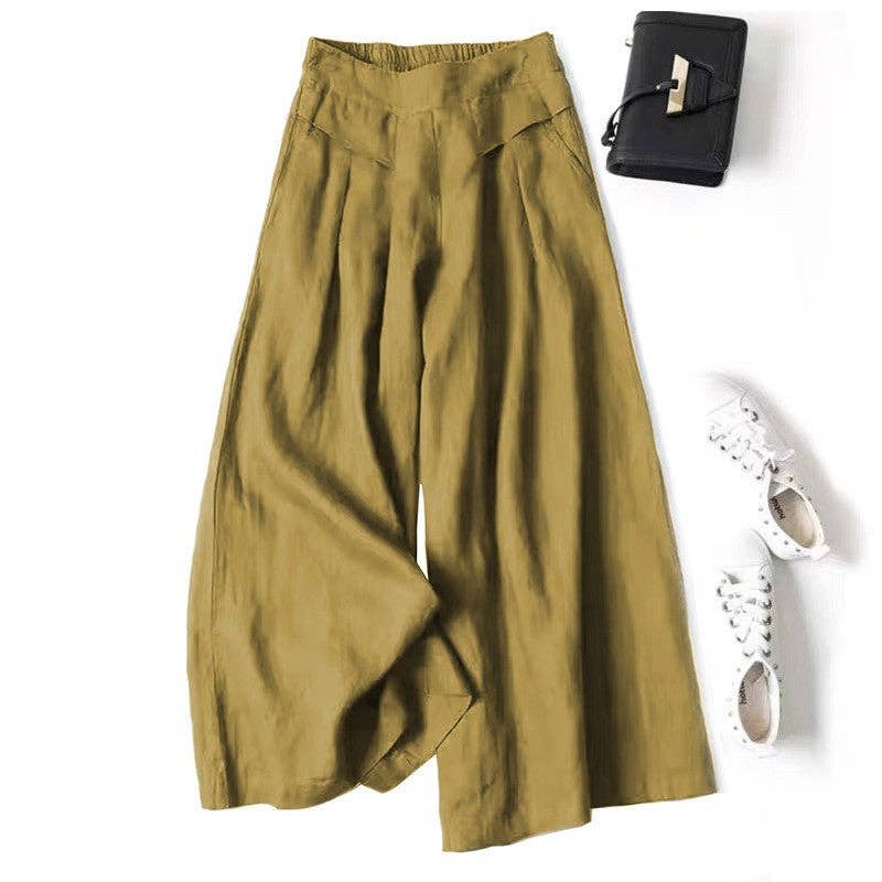 FurDecoration - Wholesale Pants - Women's - High Waist Wide Leg Pants - Solid Color Lightweight Crop0