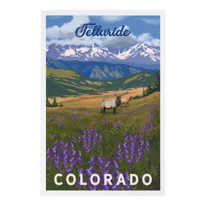 POSTALES PREMIUM Telluride, Colorado, Elk & Flowers para venta al por mayor de Lantern Press