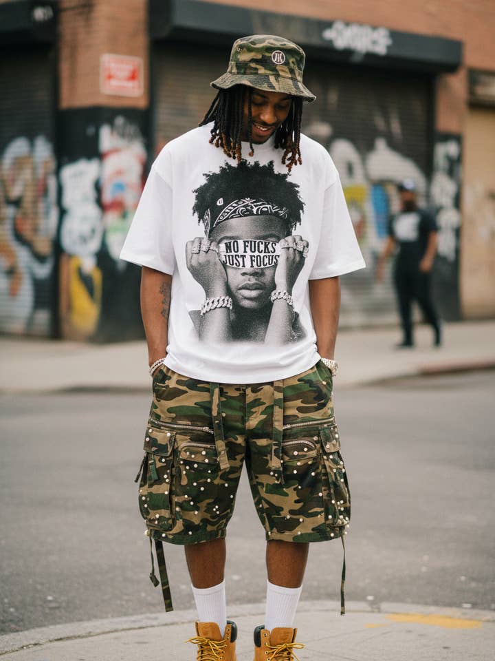 "No Fucks Just Focus" character-printed Boxy oversized T-shirt for wholesale by NOISSEY