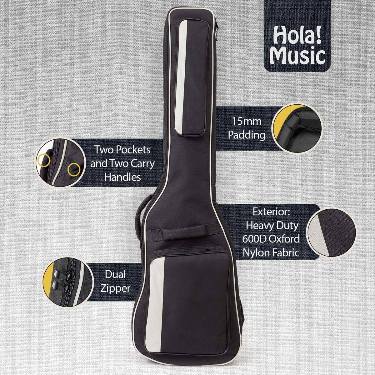 Above Edge - Wholesale Musical instrument - Bass Guitar Gig Bag by Hola! Music, Deluxe Series with 15mm 2
