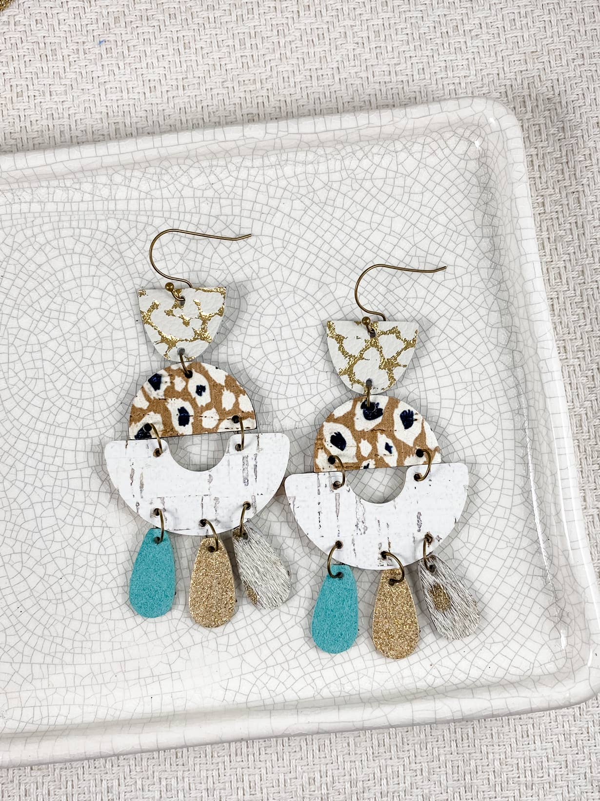 Anabelle+Oak - Wholesale Dangle Earrings - White & Turquoise Chandeliers | big leopard leather earrings2