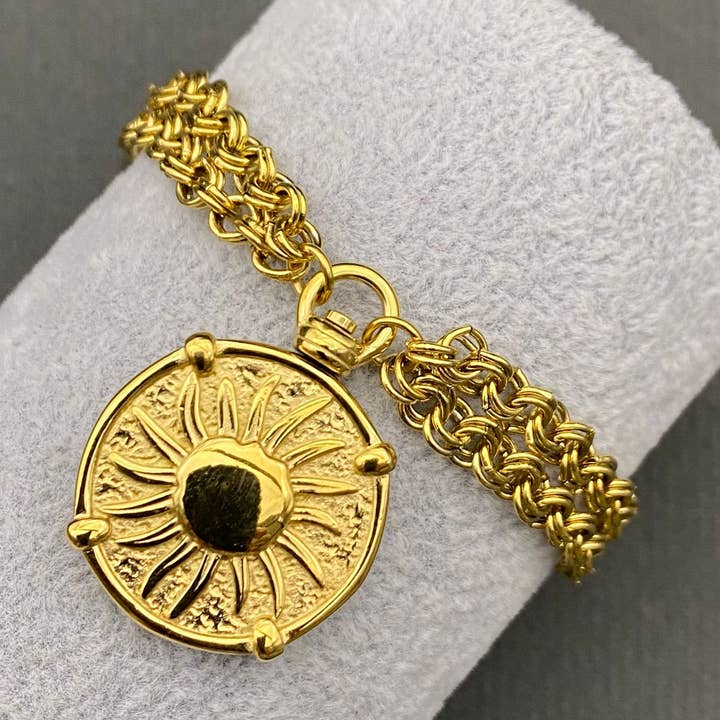 18K Gold Plated Stainless Steel Sun Charm Bracelets - FGS/MS for wholesale by Mio Queena