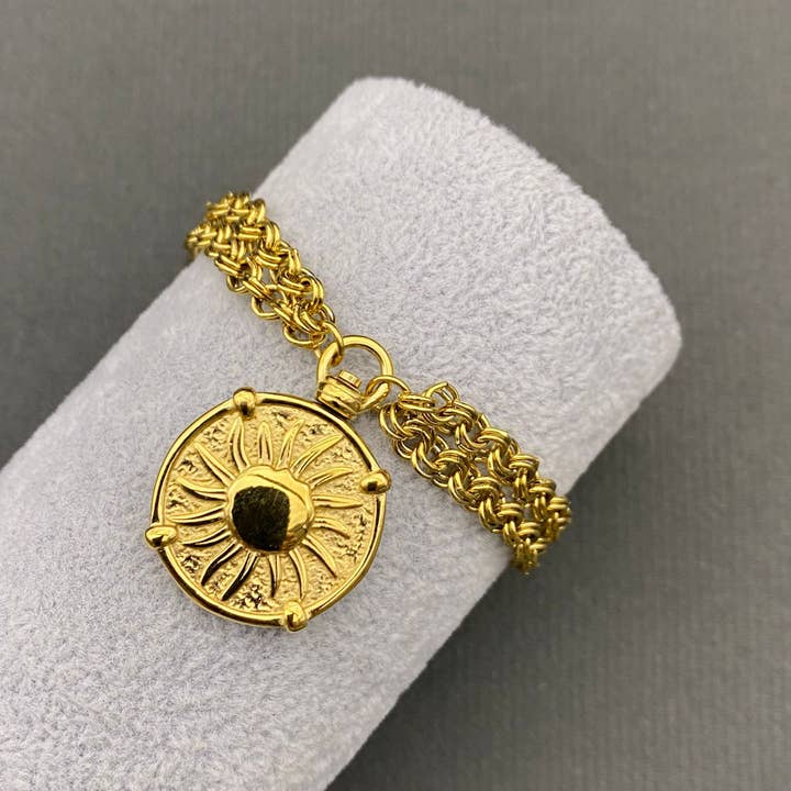 18K Gold Plated Stainless Steel Sun Charm Bracelets - FGS/MS for wholesale by Mio Queena