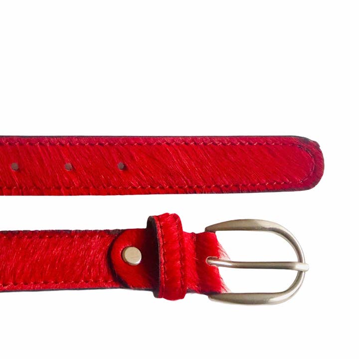Hydestyle London – Großhandel Gürtel – Damen – Roter Hair-On-Hide Ledergürtel für Damen