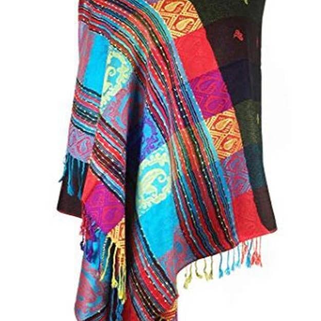 056_9 - One Piece Black Rainbow Pashmina Shawl Scarf for wholesale by Jasper Trading LLC