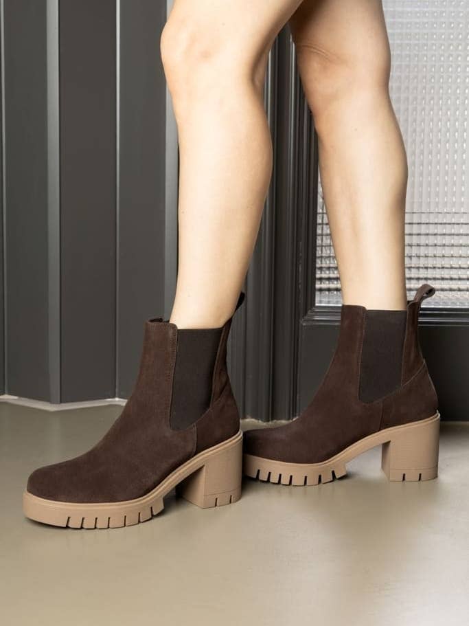 LIBY CHOCO - Heeled Boots with Elastic and Notched Sole for wholesale by KMB Shoes