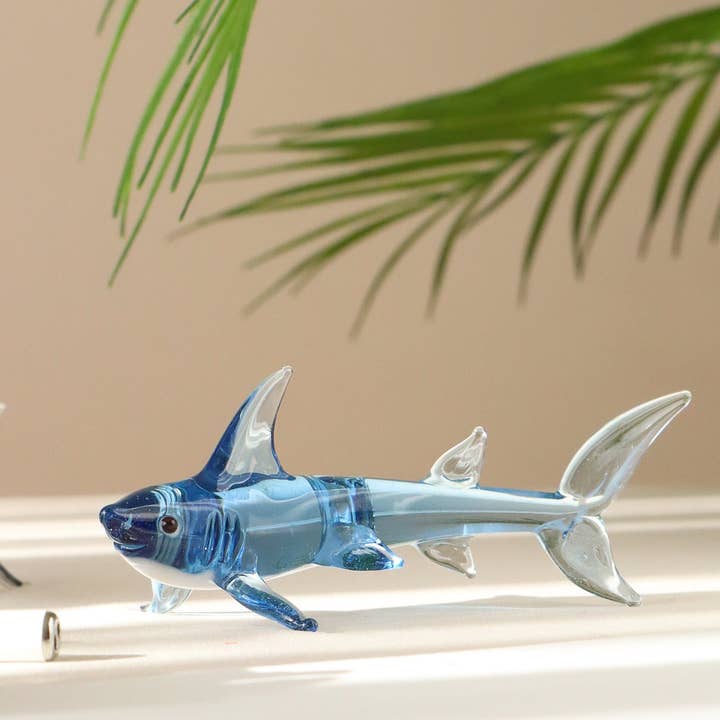 Glass shark figurine, lampwork animal sculpture, shark decor for wholesale by Adamodart