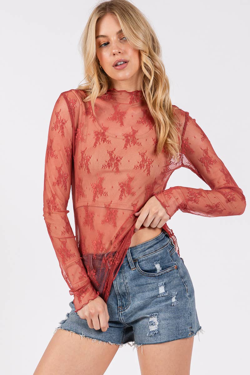 Sewn and Seen – wholesale Blus - Dam – LÅNGÄRMAD SPETSTOPP MED BLOMMÖNSTER86