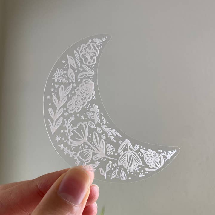 Hay Design Co. - Wholesale Sticker - Clear Floral Moon Sticker | Crescent Moon Sticker2