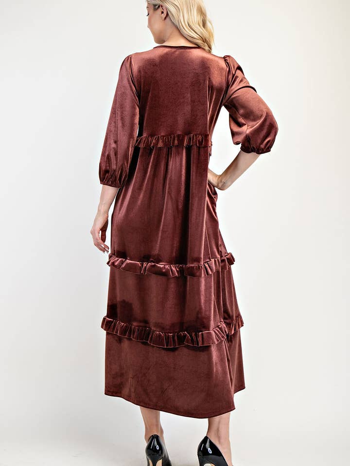 Celeste Clothing - Wholesale Dress - Women's - PLUS SIZE ELEGANT VELVET TIERED MODEST DRESS -MD33897-PL21