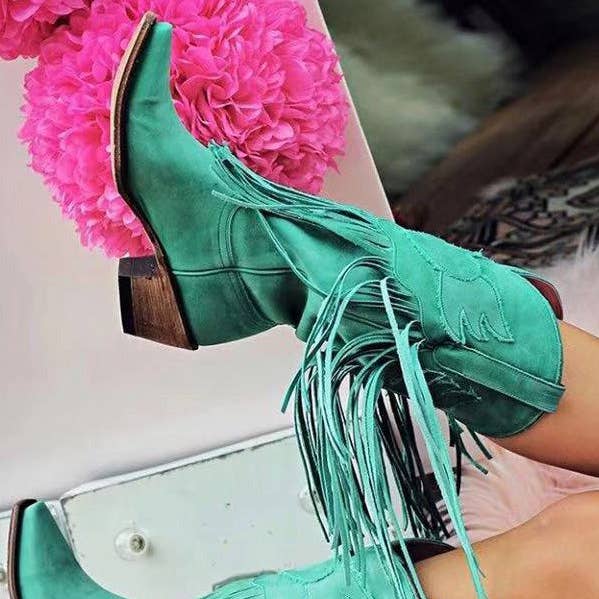 Retro firkantet hæl spidse tå støvler til midt på læggen for engroshandel hos kycozy