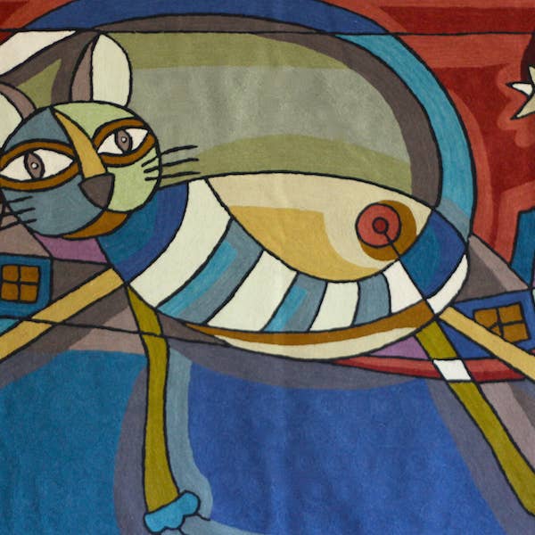 Håndlavet kædestitch Uldbroderet kattetapet for engroshandel hos Cashmere Crafts Inc