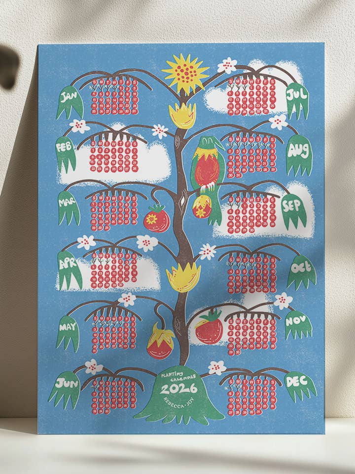 A3 Planting 2026 Calendar Print | Monthly Guide | Hand-Drawn and other Purchase wholesale screen prints. Free returns & net 60 terms on Faire trending on Faire.
